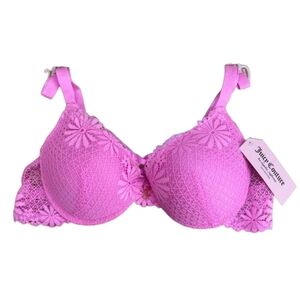 Juicy Couture Vibrant Pink Floral Lace Bra Size 42D NWT